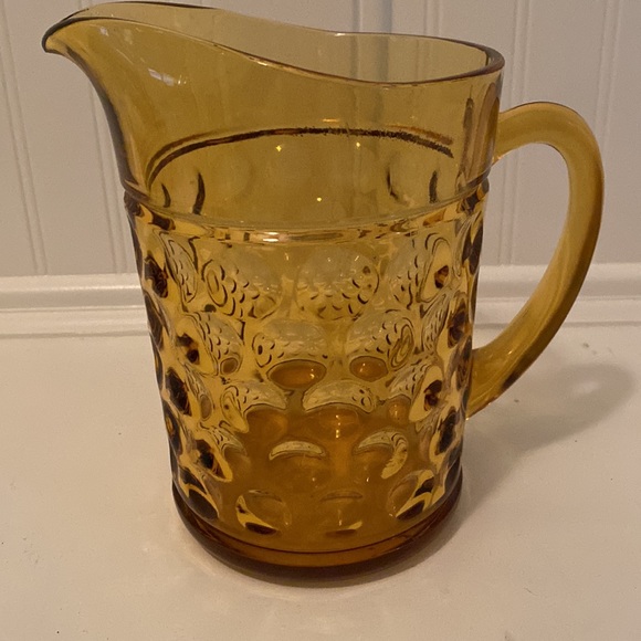 ❤️Amber Color Pitcher Vintage Mod Dots Pattern OLD - Picture 3 of 4
